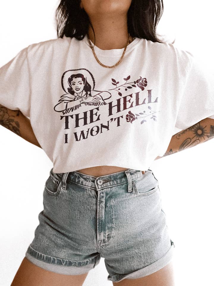 WE THE BABES - Wholesale T-Shirt (Graphic) - Women's - The Hell I Won't Western Cowgirl Graphic Tee - Ivory3
