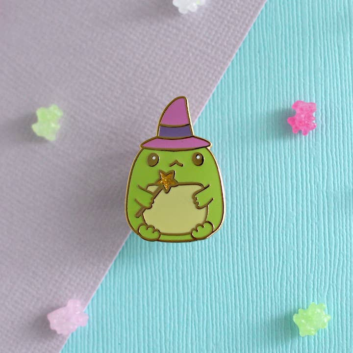 Toad Witch Enamel Pin - Magical Green Frog Pin for wholesale by Wild Whimsy Woolies