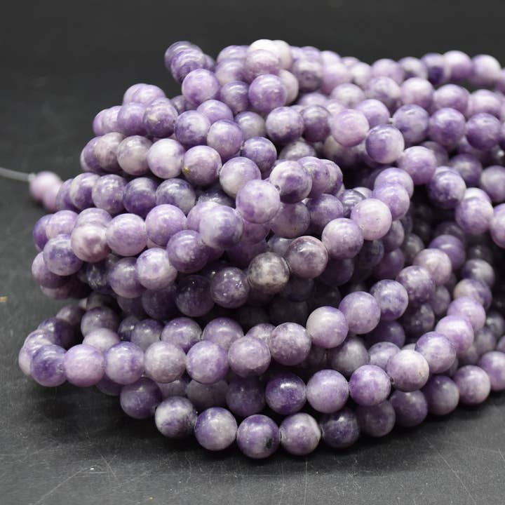 Perle rotonde in lepidolite, pietra semi-preziosa, filo da 14'' per la vendita all'ingrosso da parte di Oriental Direct Craft Supplies
