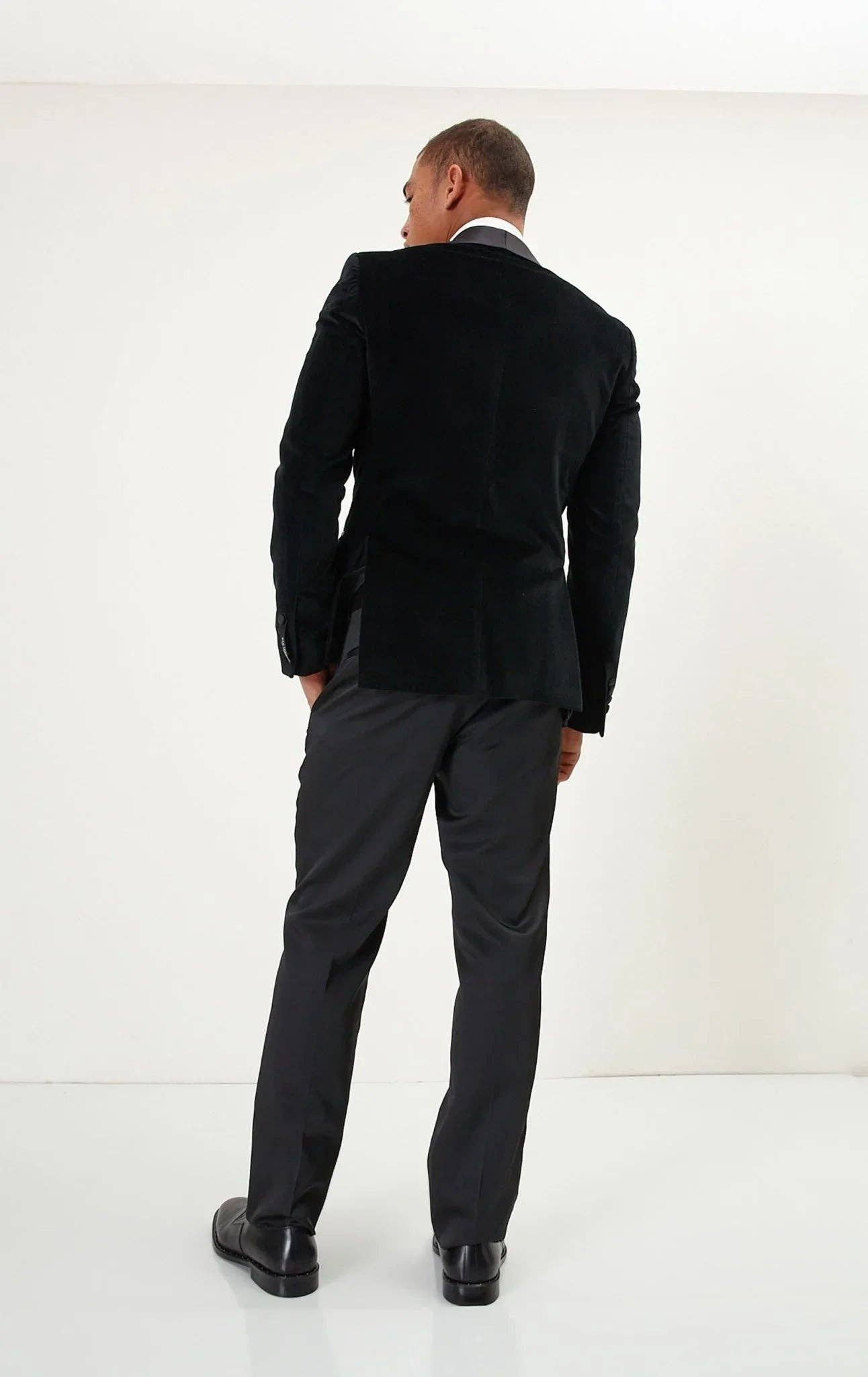 Men's Double Breasted Tuxedo - Black Velvet for wholesale on Faire4