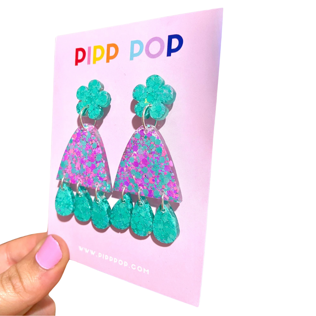Pipp Pop - Wholesale Dangle Earrings - Suzie Glitter Dangles - Mint To Be - 2 styles available5