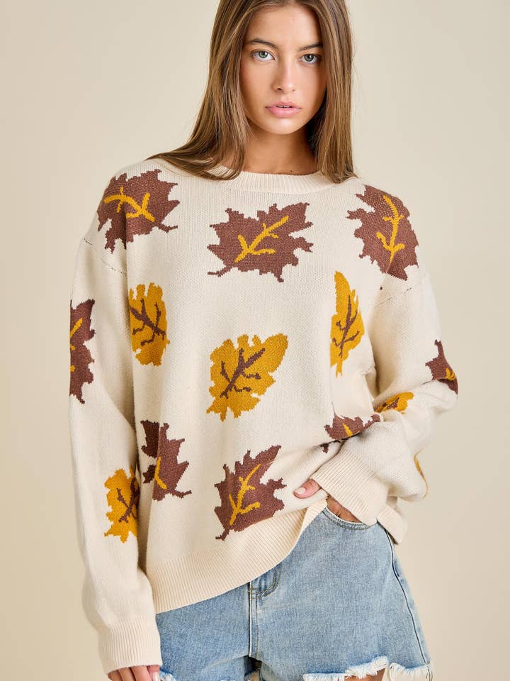 Strickpullover mit Herbstblattmuster für den Herbst und Thanksgiving für den Großhandel von Main Strip
