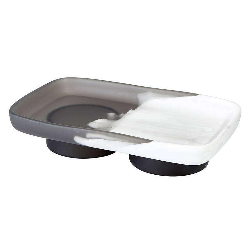 Angle - Wholesale Serving Tray - Resin Footed Oblong Tray - Charcoal & White0