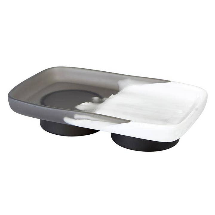 Angle - Wholesale Serving Tray - Resin Footed Oblong Tray - Charcoal & White
