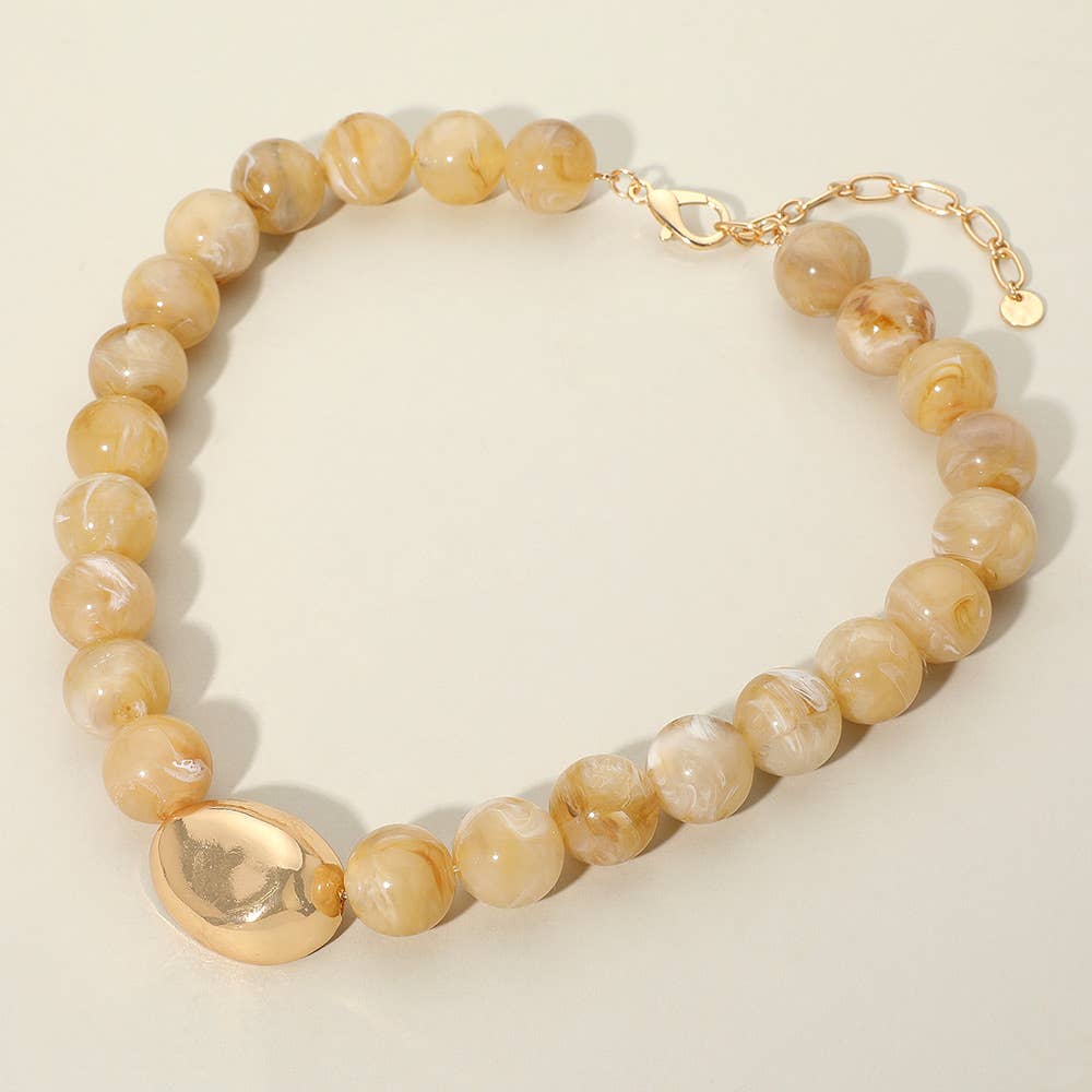 Sensibling Corp. - Wholesale Beaded/Pearl Necklace - Polished Metal Bean Accent Bold Marbled Ball Beaded Statement Necklace3