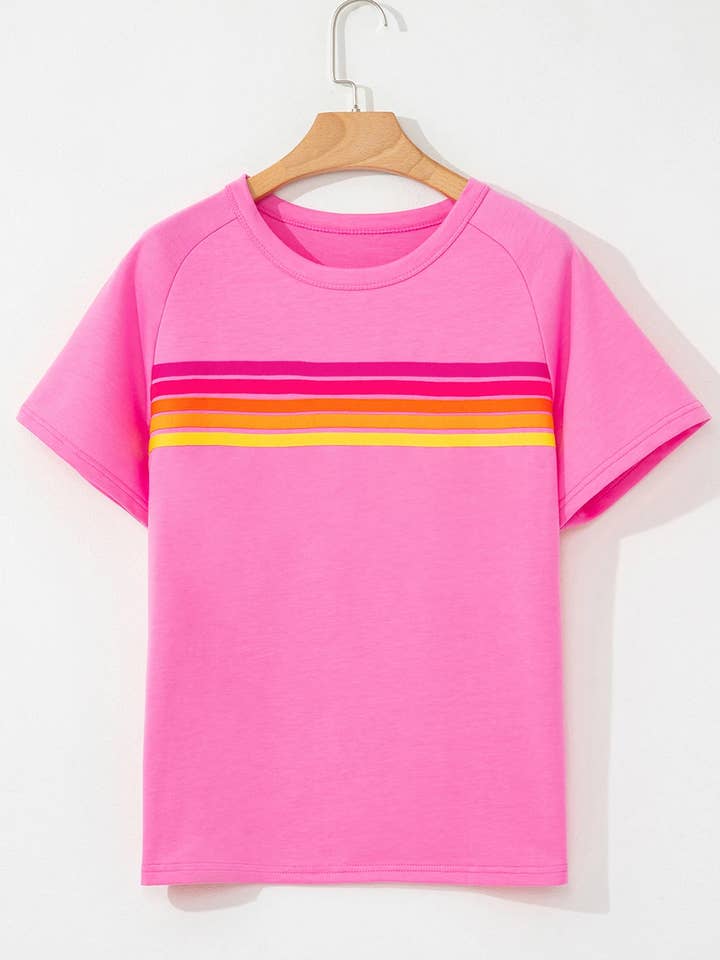 Lovesoft - Vente T-shirt – femme - T-shirt décontracté à rayures unies avec patch sur le devant11