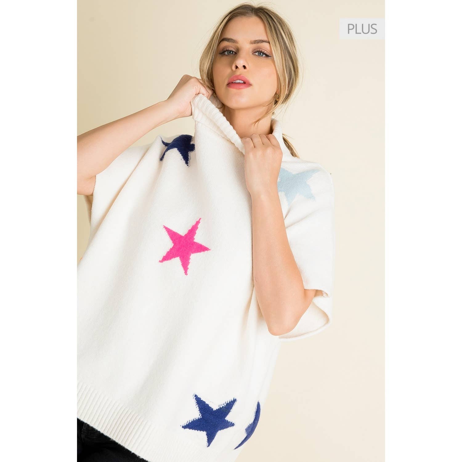 CREAM /Size XL/ Star Pattern Poncho for wholesale on Faire8