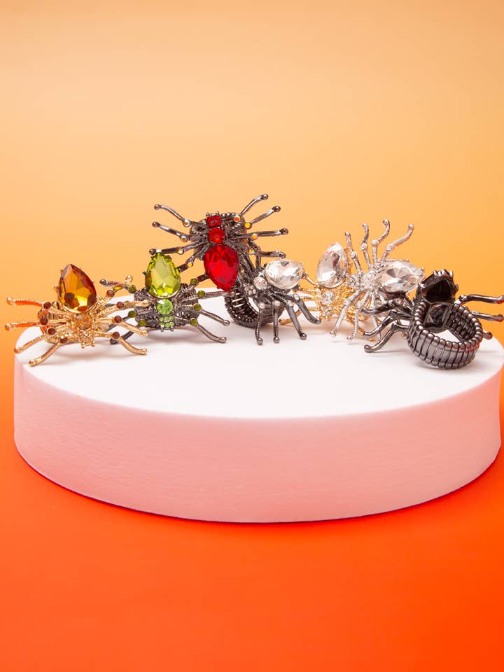 Halloween Jeweled Spider Stretch Ring for wholesale by SP Sophia Collection