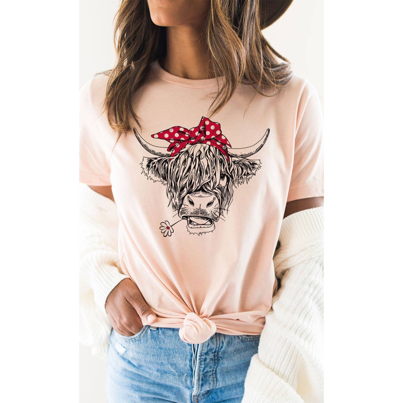 Kissed Apparel - Wholesale Screen Printed T-Shirt - Women's - Highland Cow Red Bandana Farm Country Western Graphic Tee4