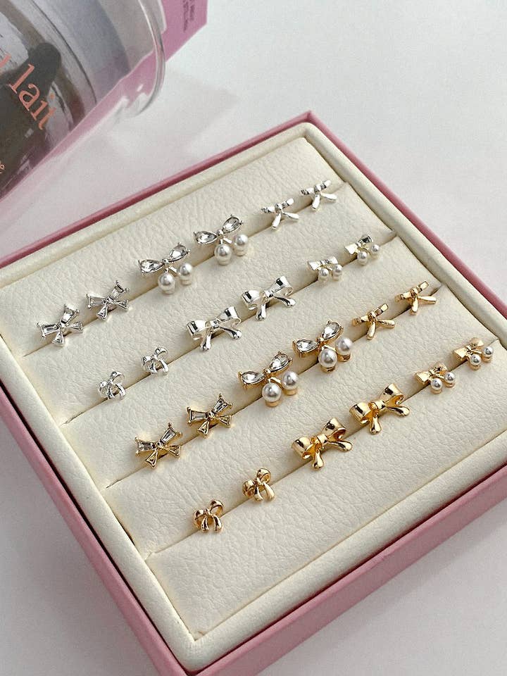 Sabrina Earring Set, Ribbon Motif Lovely 6 pairs Studs for wholesale by MOND HAUS