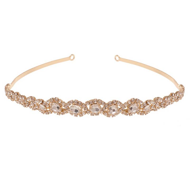 Lisa Hochzeits-Tiara in Gold mit Kristallen für den Großhandel von Flormoda