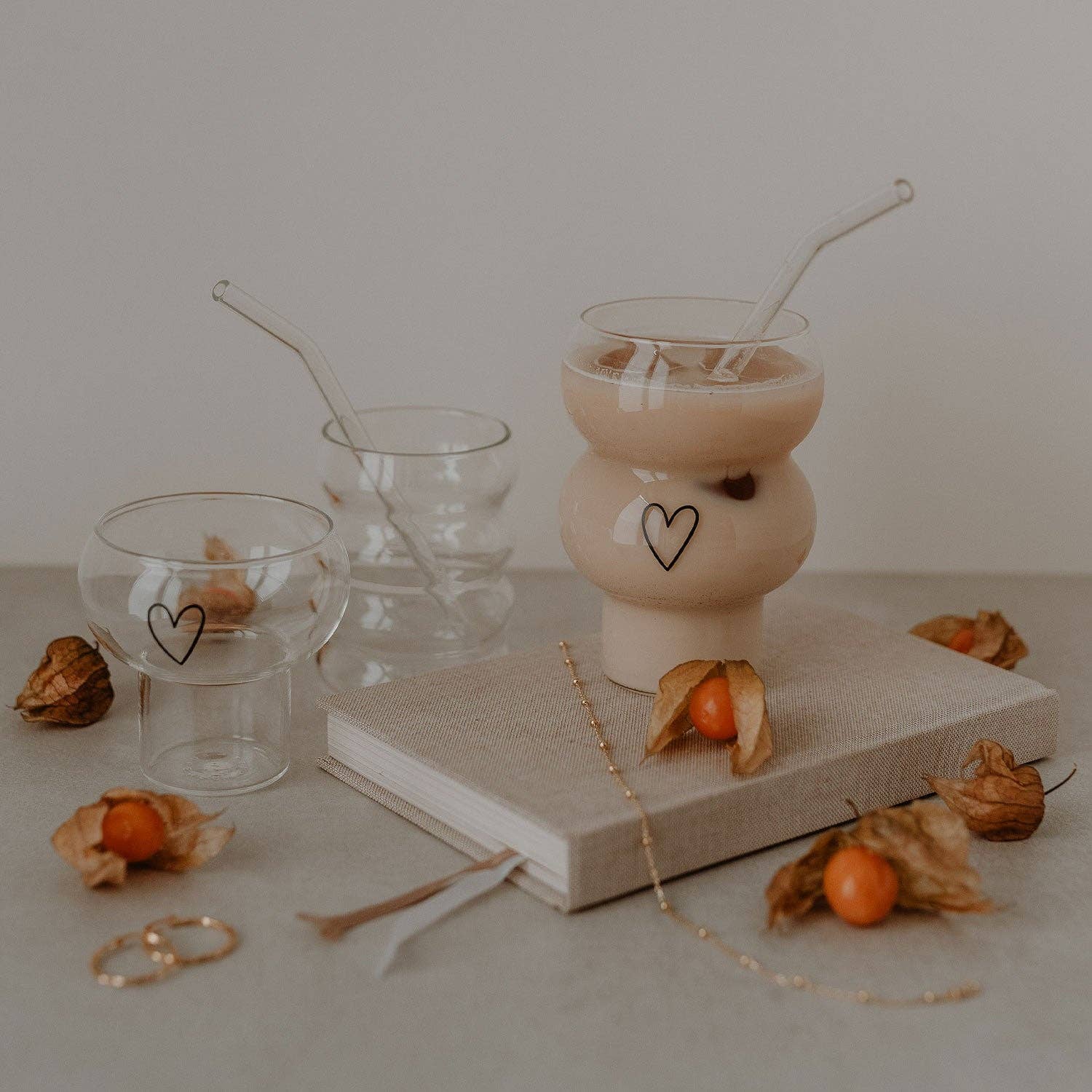 Eulenschnitt - Wholesale Drinking Glass/Cup - Double bubble glass heart (VE = 6 pcs)19