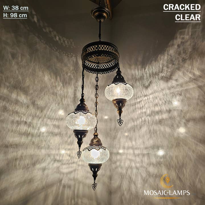 Mosaic Lamps - Vente Lustre/Suspension - Lustre en spirale ottoman à 3 globes, style turc marocain