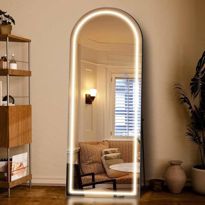 Arched Full Length Mirror Stand LED HD Black for wholesale by ShipItFurniture