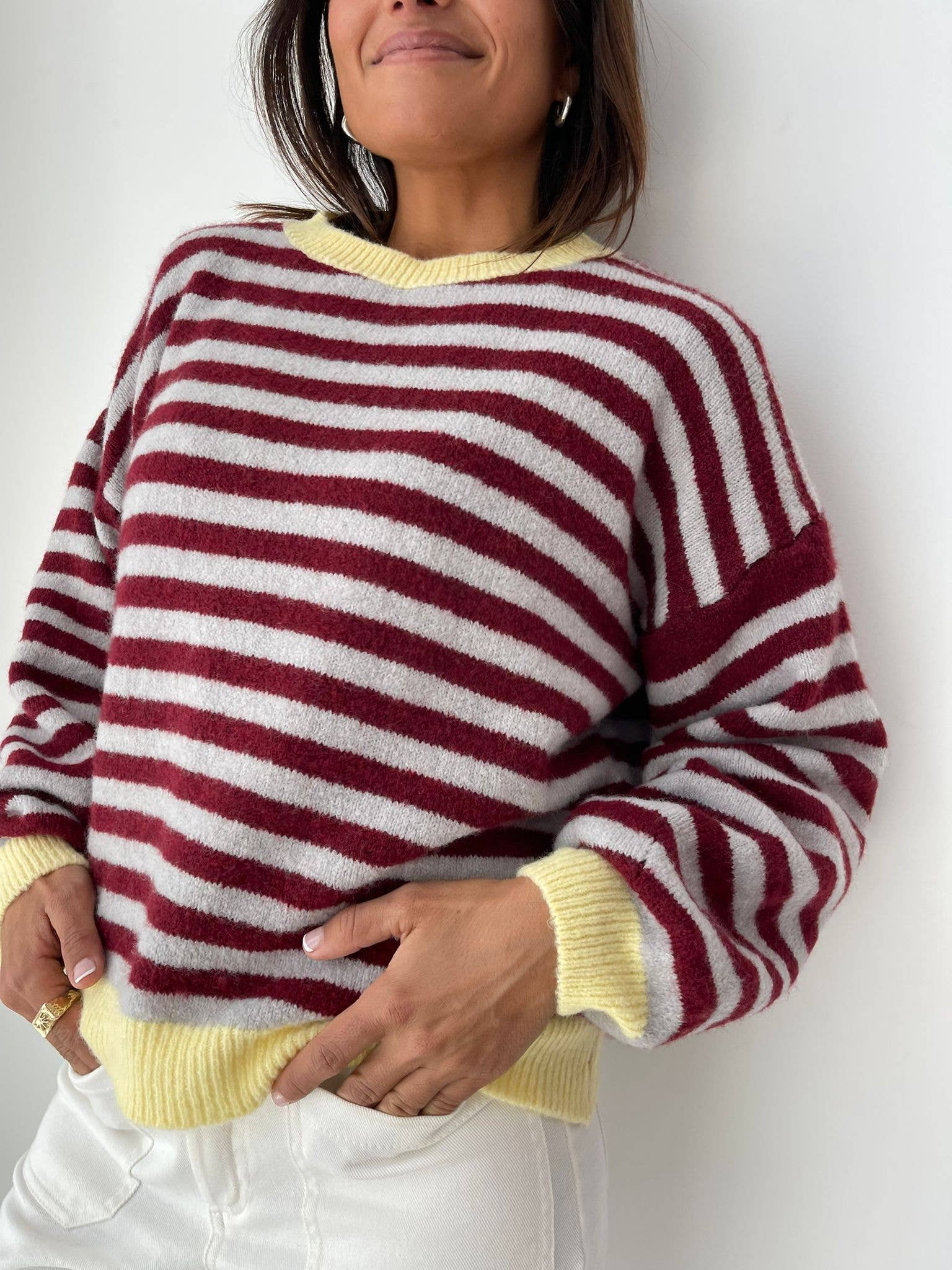 MindTraveler - Wholesale Knit Sweater - Women's - Jersey Pia Burgundy and Gray2