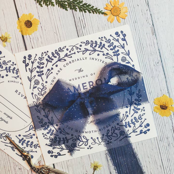 May Arts Ribbon - Wholesale Ribbon – Gift wrapping - 1.25" Blue Gray Mini Gold Metallic Dot Silk Georgette Ribbon2