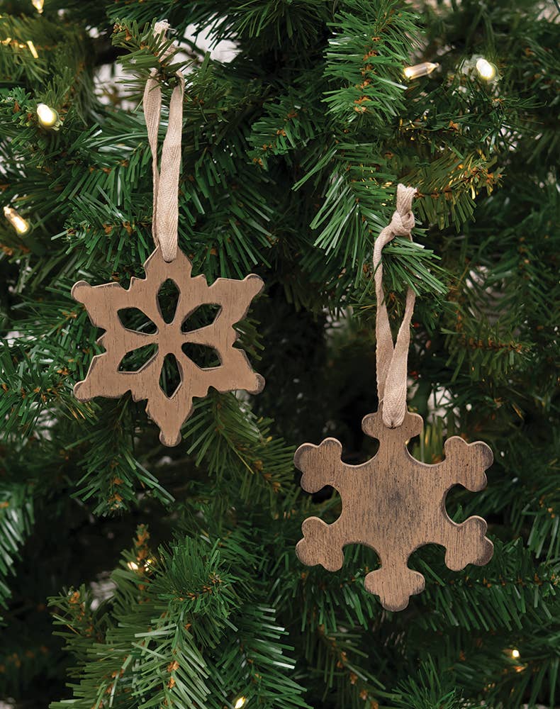 The Hearthside Collection - Wholesale Ornament Set - Antiqued Wooden Snowflake Christmas Ornament, 2 Assorted1