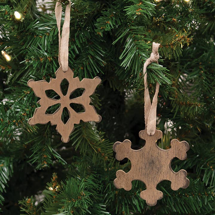 The Hearthside Collection - Wholesale Ornament set - Antiqued Wooden Snowflake Christmas Ornament, 2 Assorted1