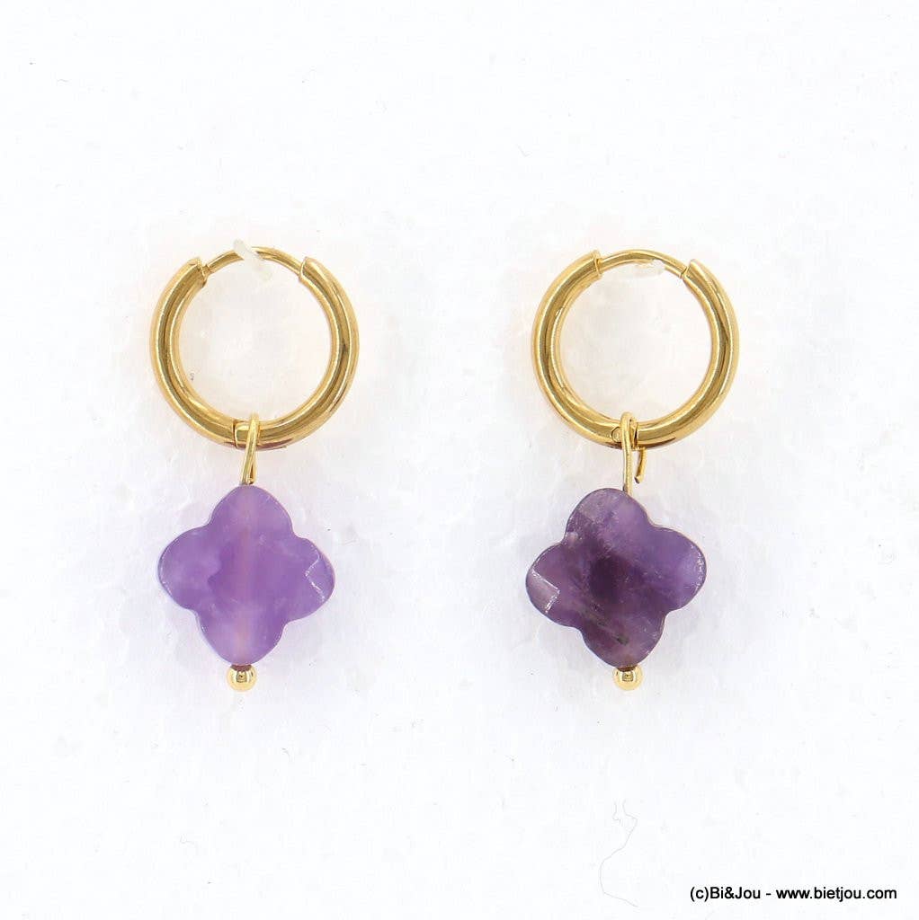 Lilas de Seine - Wholesale Huggie Earrings - Stone steel clover mini hoop earrings 03230462
