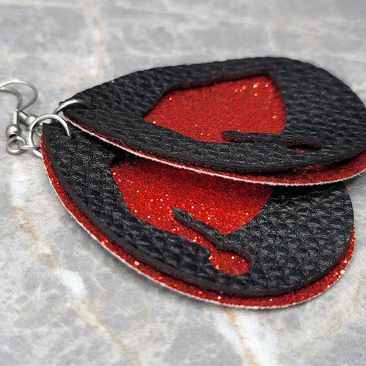 Simply Raevyn - Wholesale Dangle earrings - Red Glitter FAUX Leather Earrings with Santa Hat Cut Out4