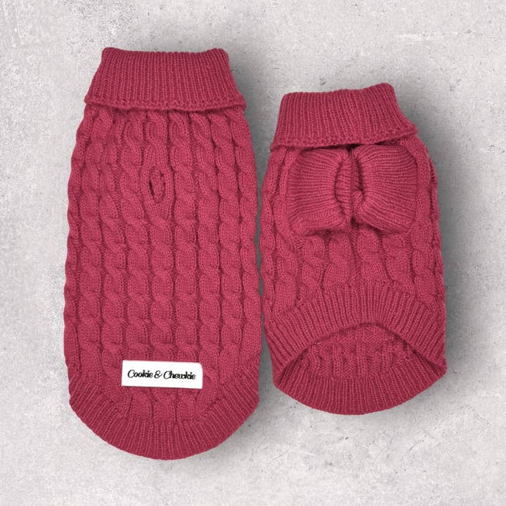 Cable Knit Jumper - Cranberry for wholesale by Cookie and Chewkie