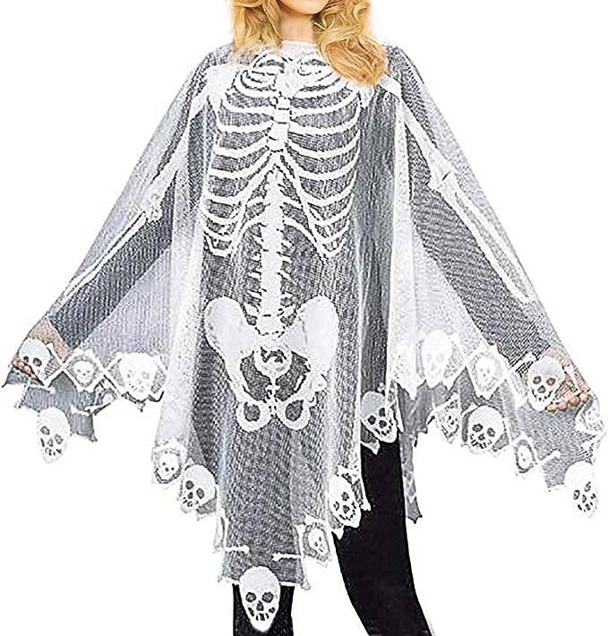 SugarQuoteMeNot LLC - Wholesale Costume - Women's - See Through Skull Shawl/Poncho with Masquerade Mask0