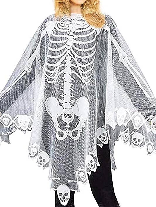 SugarQuoteMeNot LLC - Wholesale Costume – Women's - See Through Skull Shawl/Poncho with Masquerade Mask