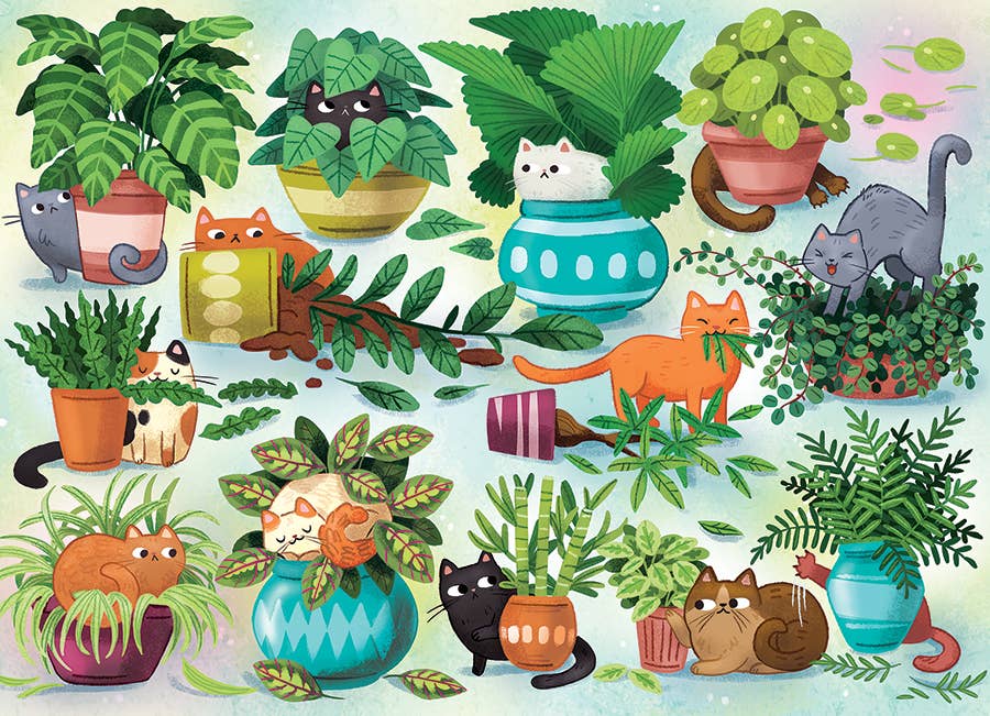 Outset Games and Cobble Hill Puzzles - Vente Puzzle – adulte - Puzzle de 500 pièces Chats contre Plantes2