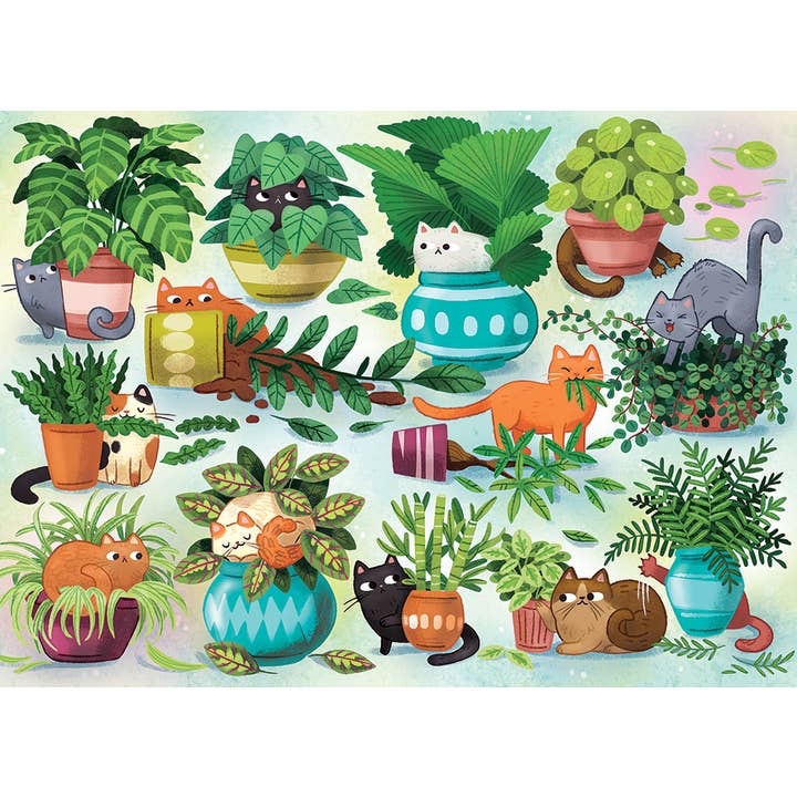 Outset Games and Cobble Hill Puzzles - Vente Puzzle – adulte - Puzzle de 500 pièces Chats contre Plantes2