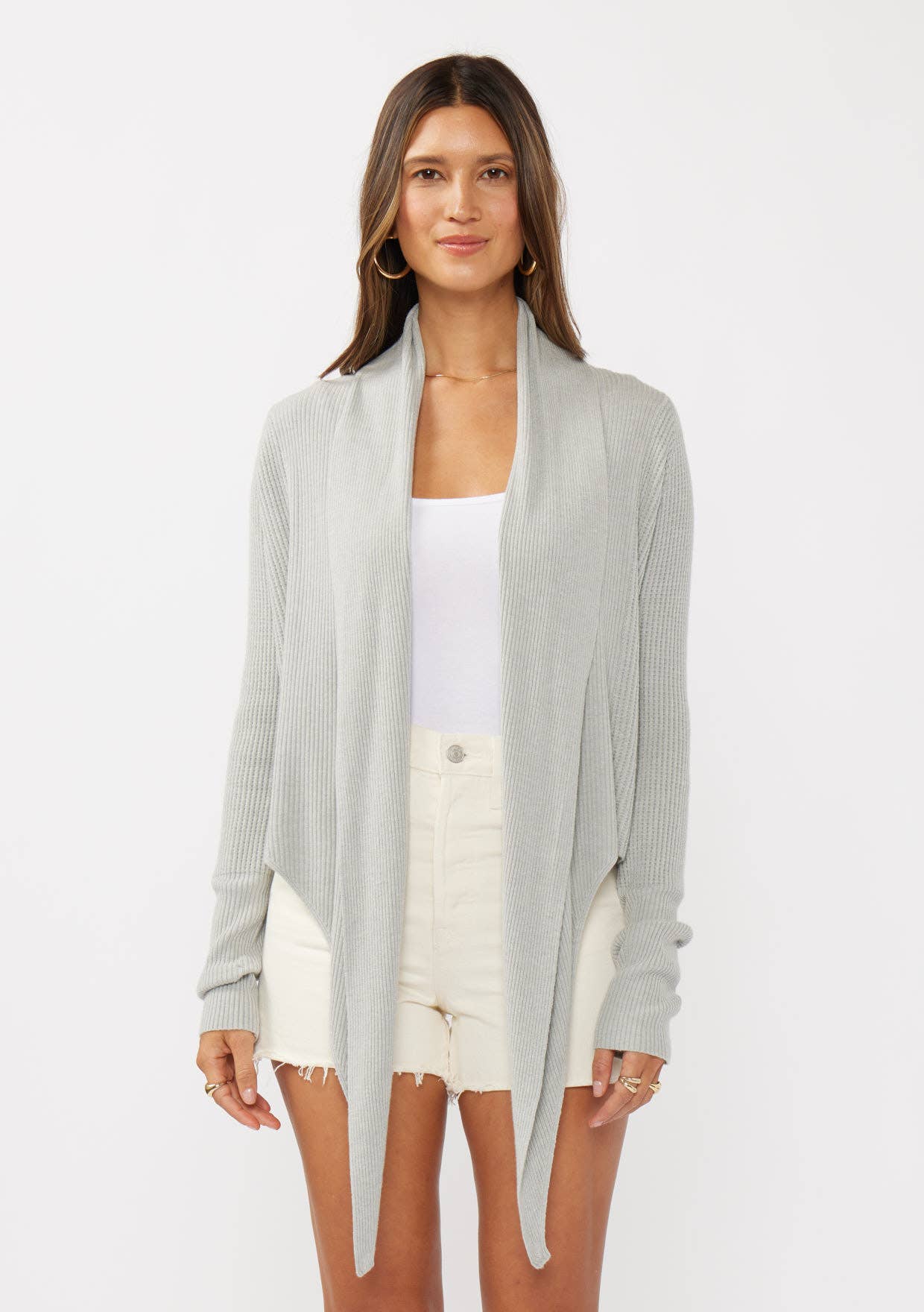 Lovestitch - Wholesale Cardigan - Women's - Waffle Knit Long Sleeve Tie Front Cardigan13