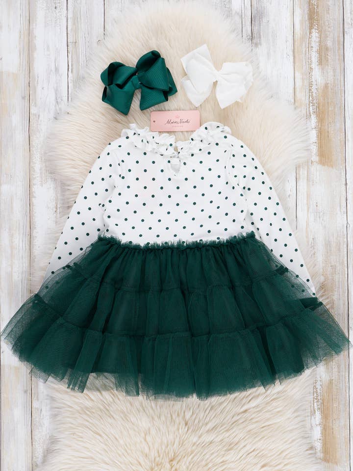 Marie Nicole Clothing - Wholesale Dress - Kids - Green Embroidered Santa Tulle Dress2