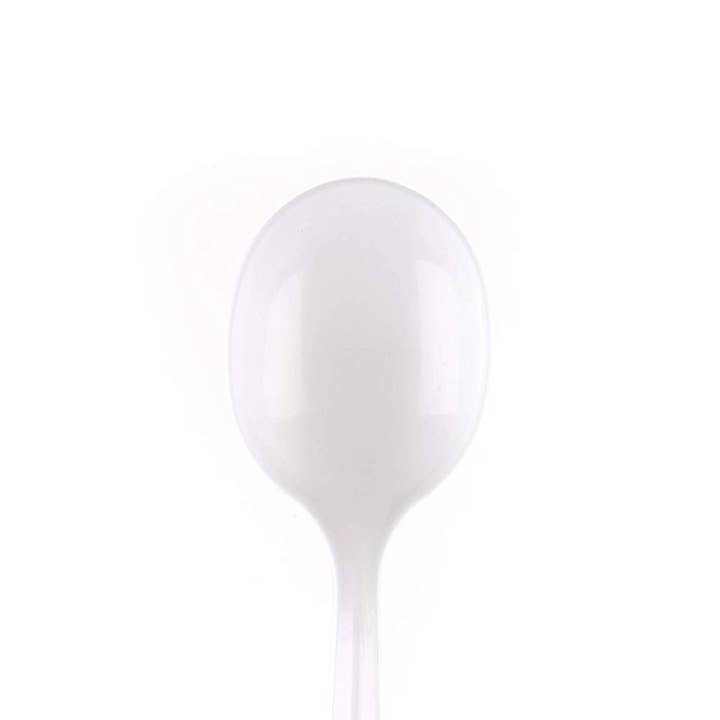 EcoQuality – wholesale Disposable tableware pack – Disposable Plastic Medium Weight Spoon White/Black Unwrapped5
