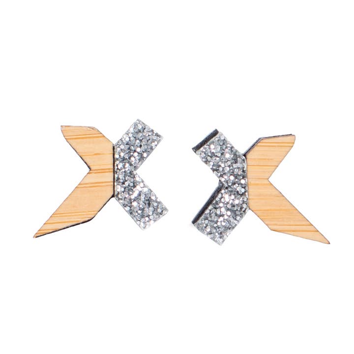 Exed Bamboo & Silver Stud Earrings for wholesale by Darling Marcelle