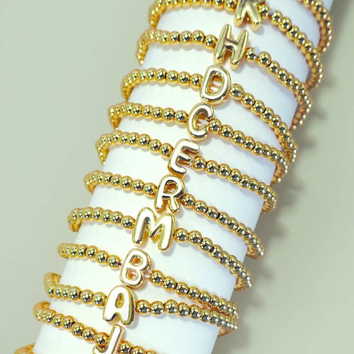 JOSSLYN by wall to wall - Wholesale Link & Chain Bracelet - INITIAL MONOGRAM BUBBLE STRETCH BEAD BRACELET | 40B11817