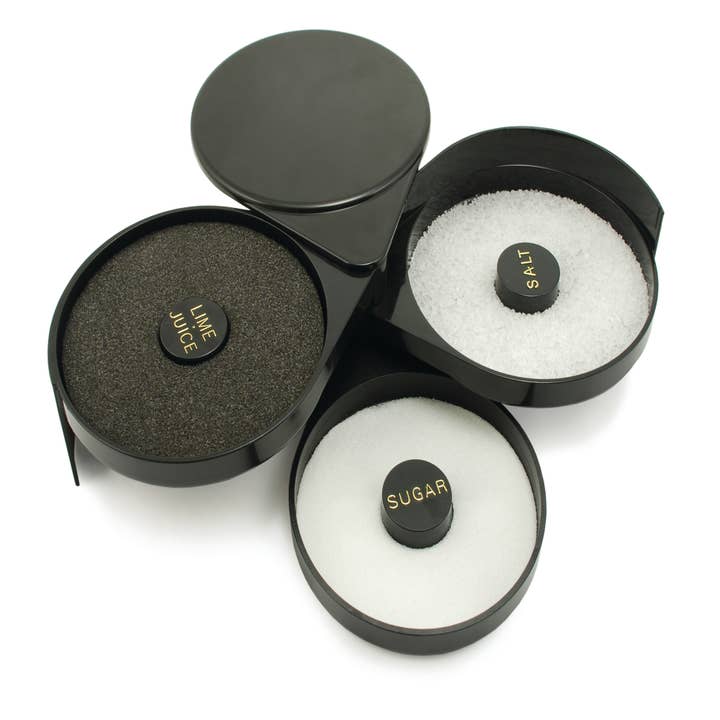 Garnish 3 Tier Labeled Cocktail Rimmer with Juice Sponge for wholesale by TRUE