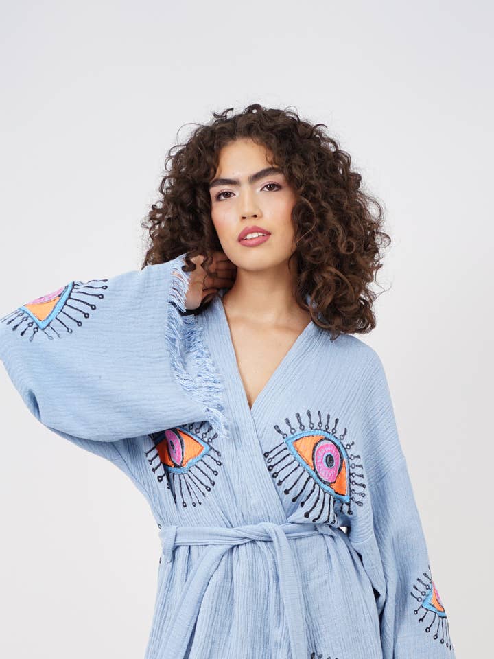 Artesanal Evil Eye Festival de Boho Kimono, Boho Beachwear por atacado de Bodho
