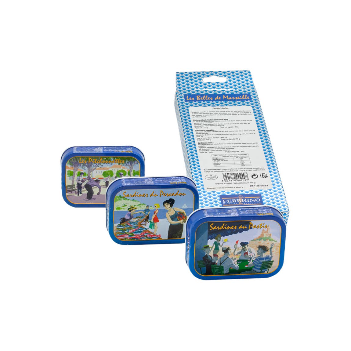 FERRIGNO - Venta al por mayor Conservas de pescado - Caja de 3 latas de sardinas (pitchounettes, pescadou, pastis)2