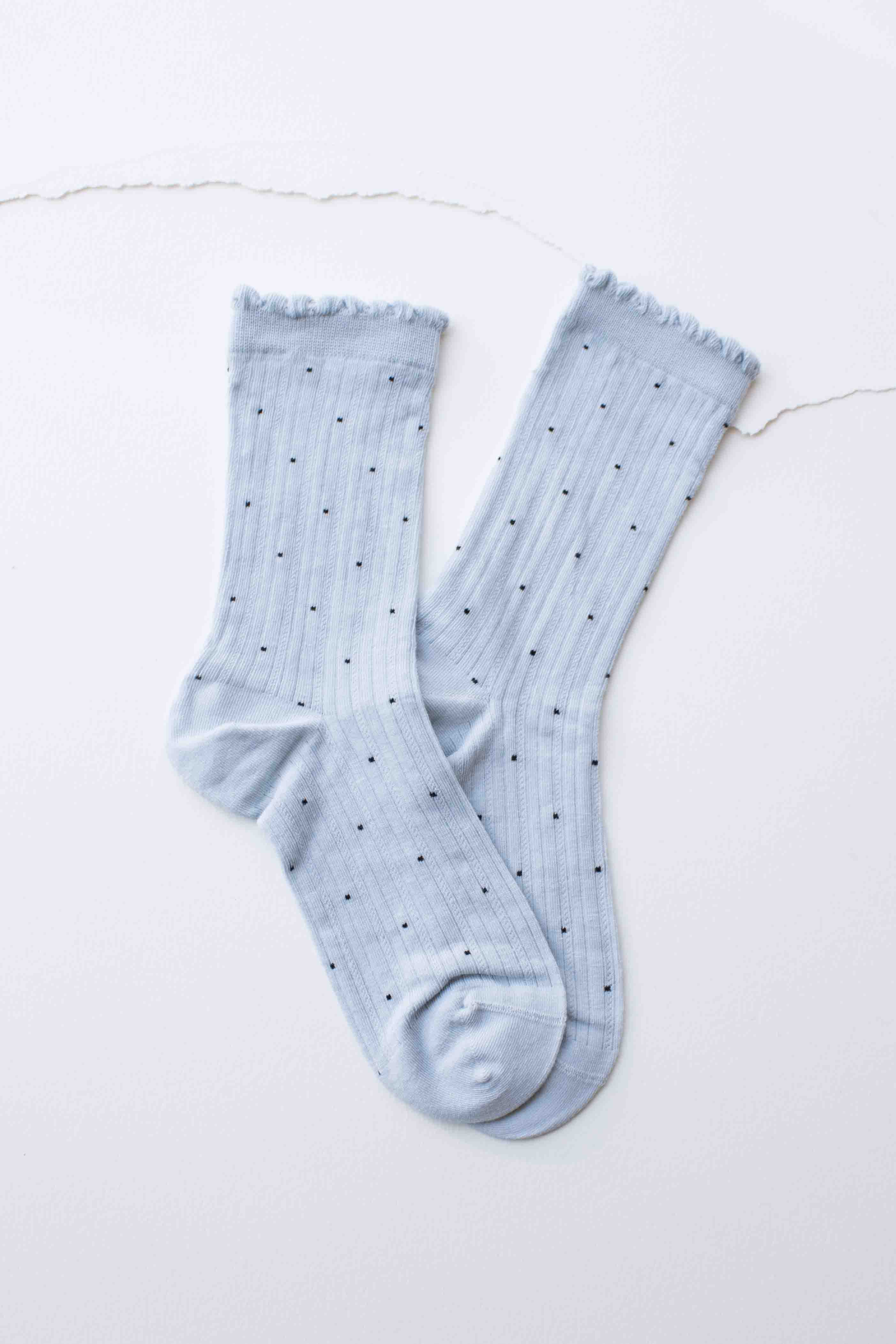 Tiepology - Vente Chaussettes – femme - Chaussettes à pois côtelées à bord festonné8
