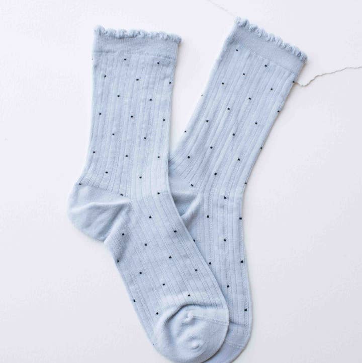 Frill Edge Ribbed Polka Dot Crew Socks for wholesale by Tiepology