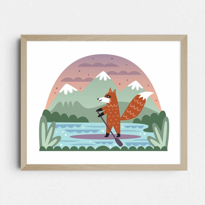 Campy SUP Fox Art Print for wholesale by Allie Ogg