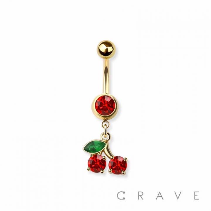 CRAVE BODY JEWELRY - Wholesale Belly Ring - 316L SURGICAL STEEL CZ CHERRY BELLY BUTTON NAVEL RING