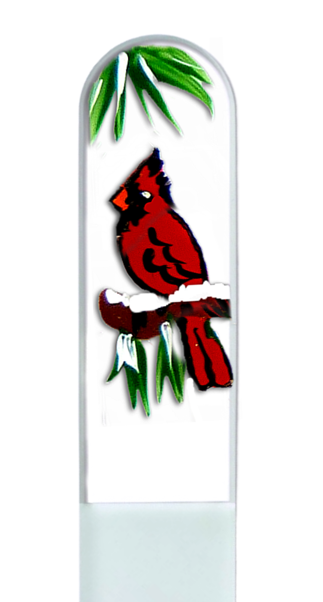 Classy Nail Files – Lima de unhas por atacado – Lima de Unhas de Cristal Checa Pintada à Mão com Pássaro Cardinal e Neve0