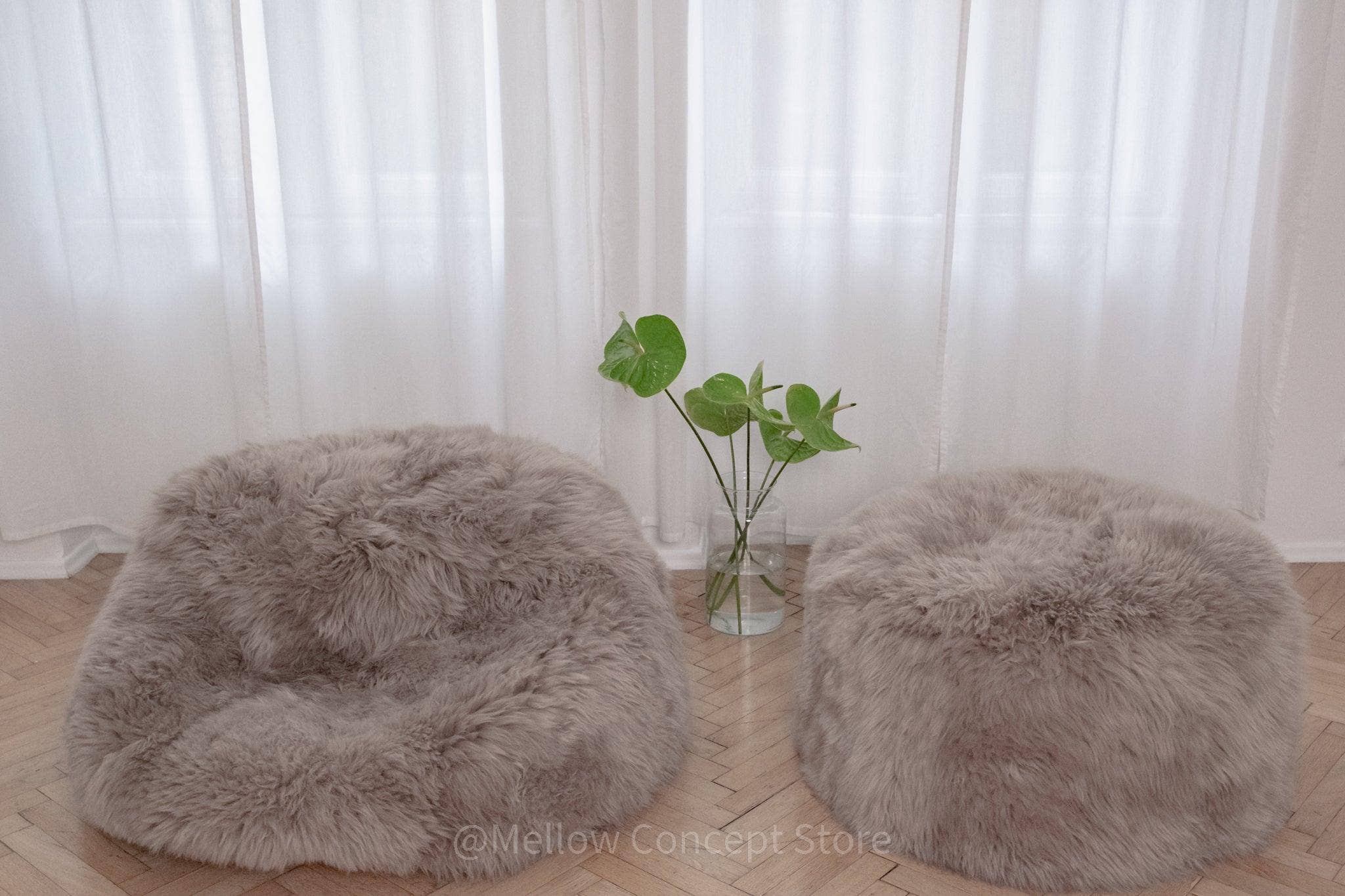 Mellow - Wholesale Pouf - Natural Sheepskin Pouf / Ottoman - Greige8