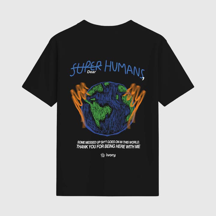 DEAR HUMANS TEE BLACK for wholesale by Ivory Therapy