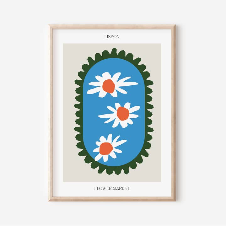 Emma Make - Wholesale Art Print - Flower Market Print of Lisbon Art Blue Centre