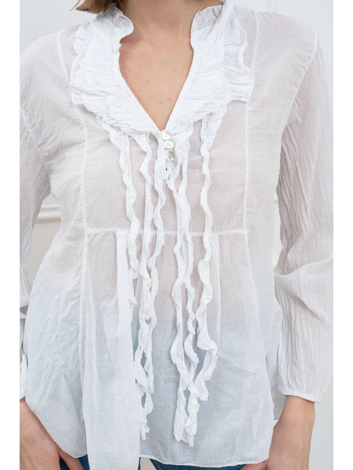 Happy look - Wholesale Blouse – Women’s - High semi-transparent cotton voile top with long sleeves7