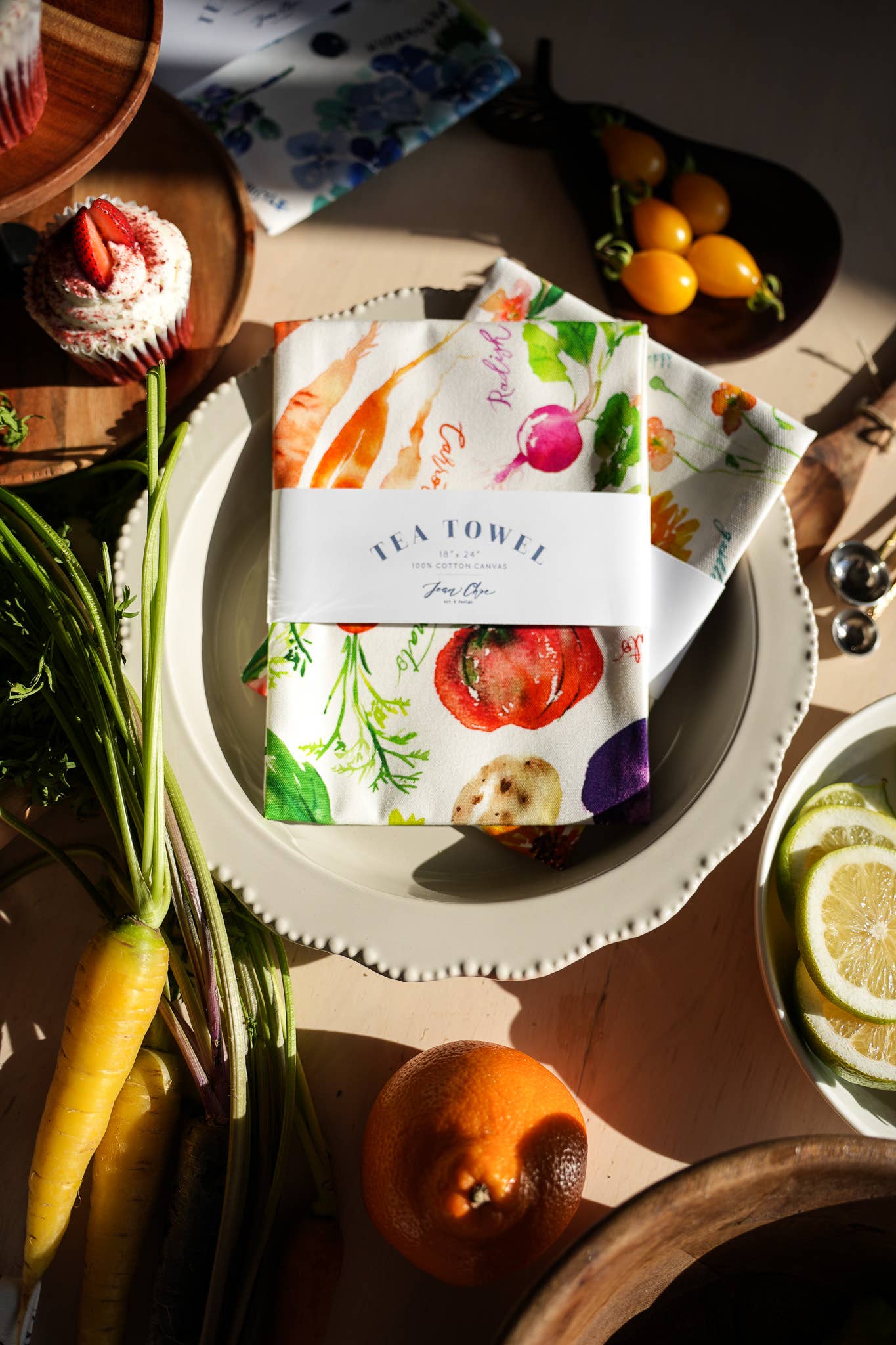 Jean Choe Art & Design - Wholesale Tea Towel - Vegetable Medley Tea Towel. Watercolor Veggie Kitchen Towel.6