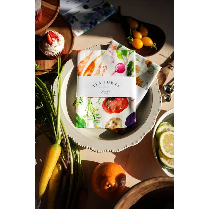 Jean Choe Art & Design - Wholesale Tea Towel - Vegetable Medley Tea Towel. Watercolor Veggie Kitchen Towel.6