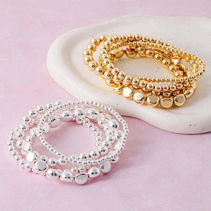 Mixed Irregular Metallic Beaded Bracelet Set for wholesale by The Looks by Fame Accessories