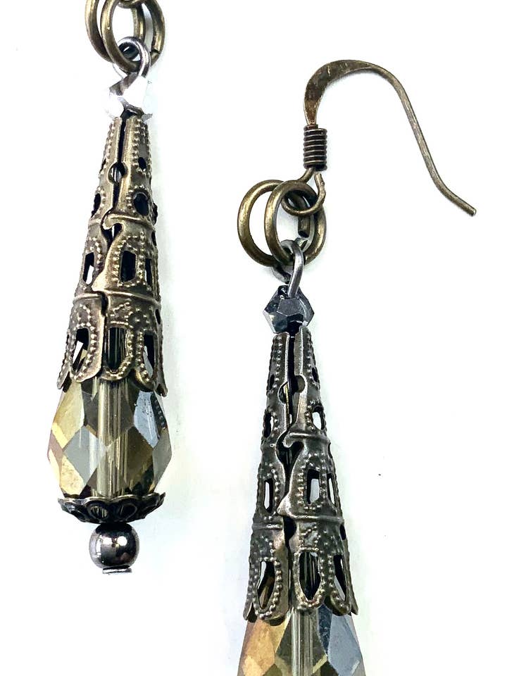 ER-Glass Tear with Filigree Cap Dangle Earrings on Wire for wholesale by Lost & Found Trading
